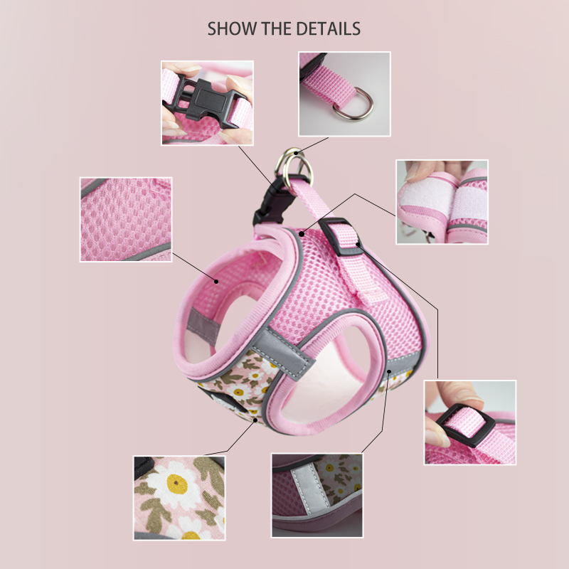 Floral Pet Harness and Leash Set For Small Dogs Reflective Vest Harness for Chihuahua Small Medium Pets Chest Strap Dog Walking