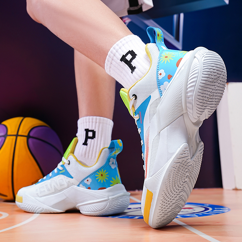 Youth sports shoes male anti-slip wear-resistant big children high school students net surface breathable basketball shoes