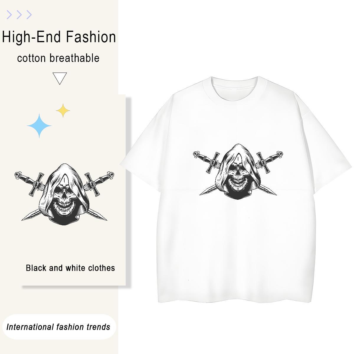 New Arrival Womens T Shirts 100% Cotton 230g Breathable Short Sleeve High Street Hip Hop skull Unisex Tshirts Female Cartoon Anime Polos