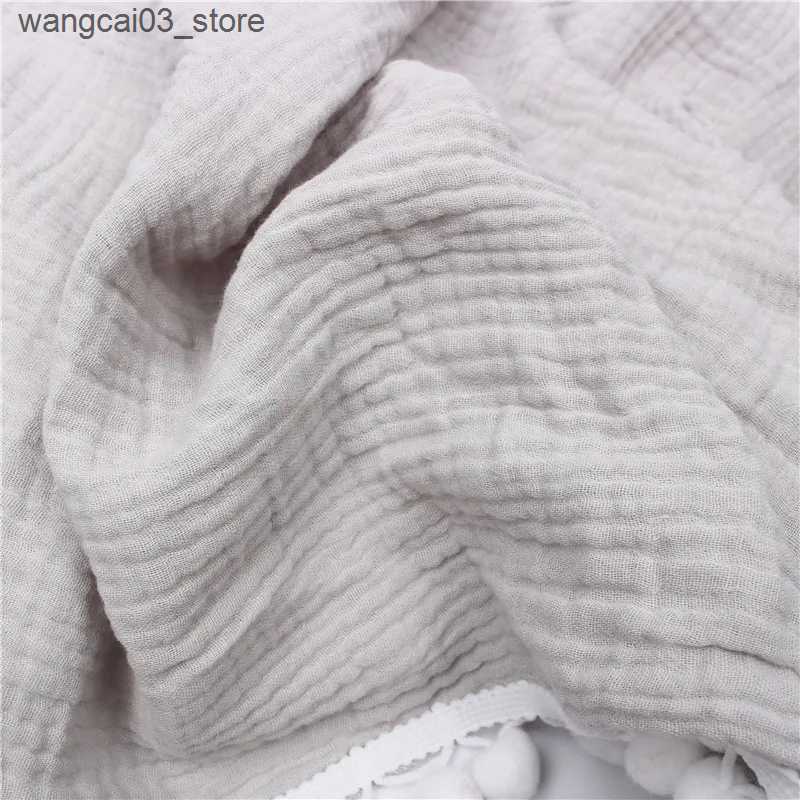 Blankets Swaddling Muslin Baby Blanket Newborn Pompom Swaddle Wrap Cotton Gauze Soft Baby Receiving Blanket For Stroller Toddler Infant Bath Towel L24