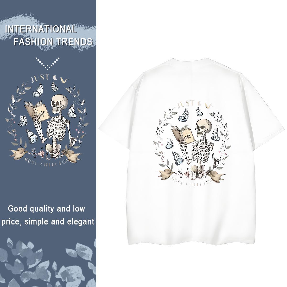 DIY Women T Shirts 230g Cotton Crew Neck Sport skull Women Tees Brand Plus Size Cartoon Tops Shirt