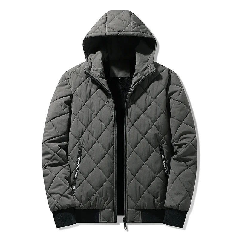 Jackets for Men with Hood Autumn Winter Cotton Padded Jacket Fashion Clothing Rhombus Texture Casual Parkas Plus Size 5XL 241009