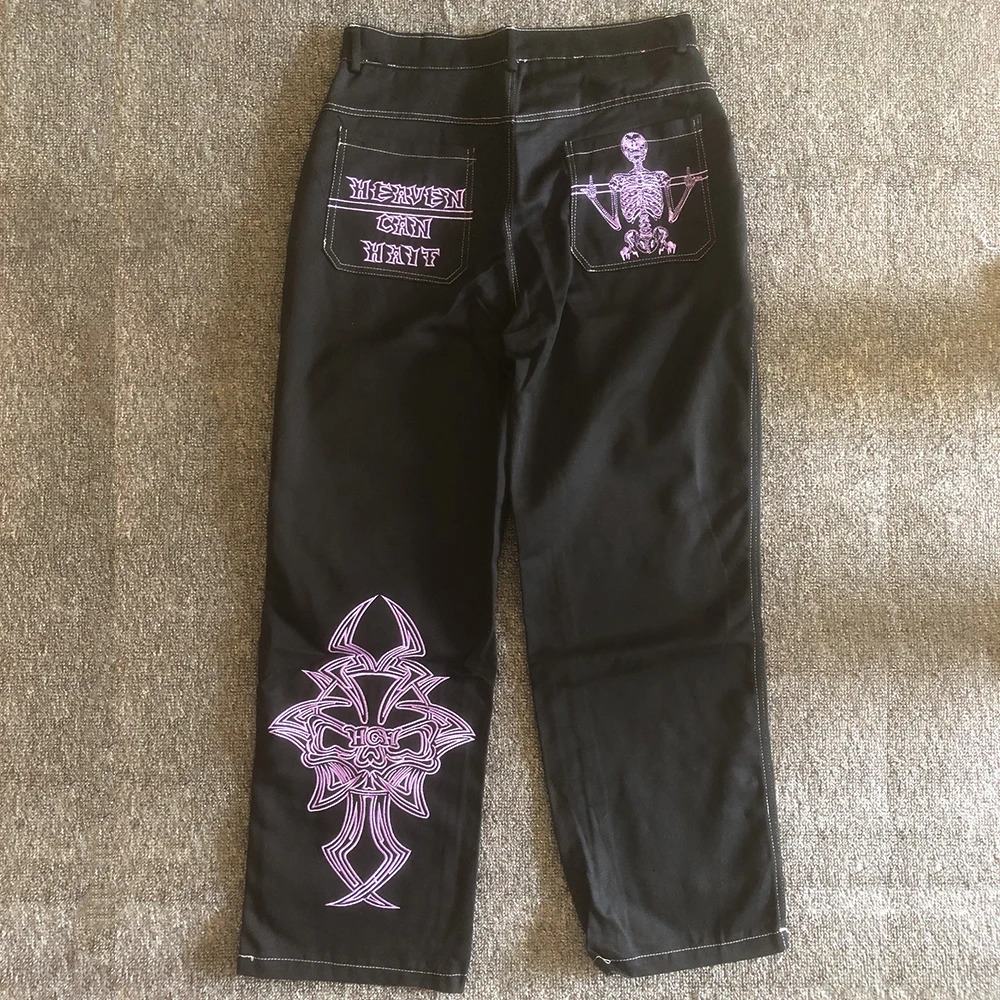 Letters Embroidered Jeans Mens Y2K Street Clothing Straight Casual Loose Wide Leg Cowboy Cargo Pants Hip Hop Pantalones Hombre Trousers 241007