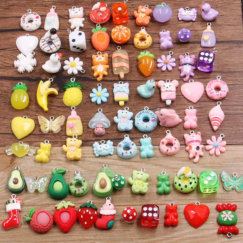 10Pcs 8 Color Mix Fruit Animals Flowers Sieve Resin Earring Charms Diy Findings Keychain Bracelets Pendant For Jewelry Making 241010