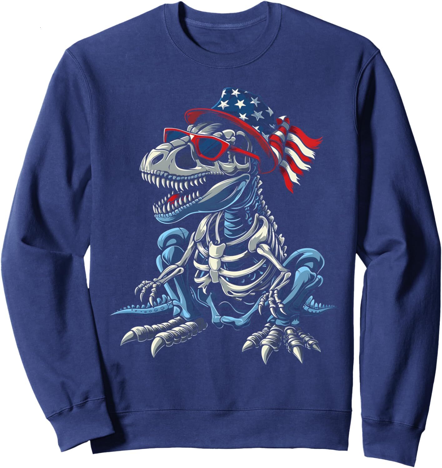 Long Sleeve Shirts for Men sweatshirt T-Rex Dinosaur Skeleton Fossil Fourth Of July USA American Sweatshirt Streetwear Casual tops clothes
