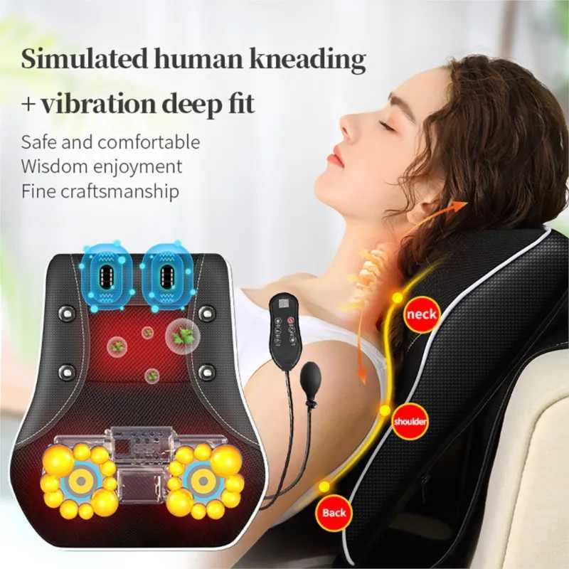 Electric neck massager massage pillow heating vibration finger pressure neck back shoulder body relaxation massage cart for home use W240819
