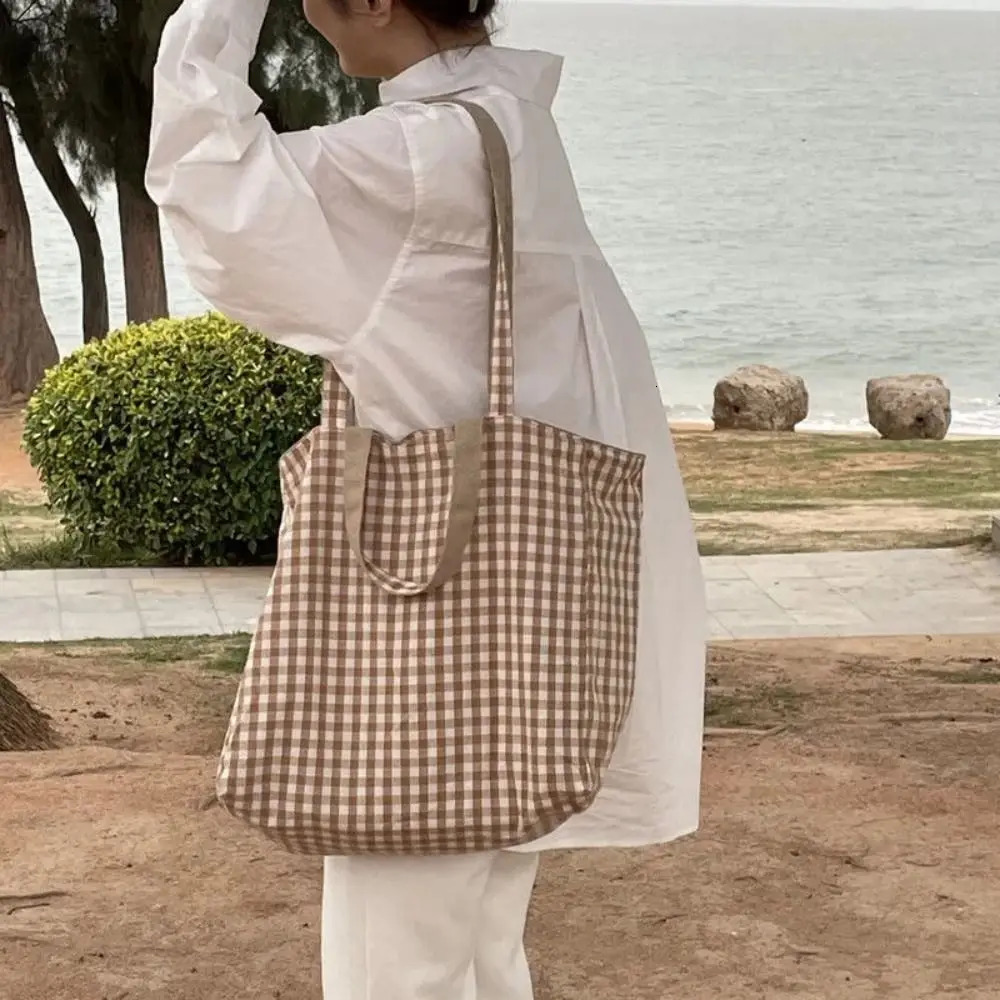 Korean style plain double-sided canvas bag office work handbag shoulder bag solid color vacation handbag large capacity womens handbag 241008