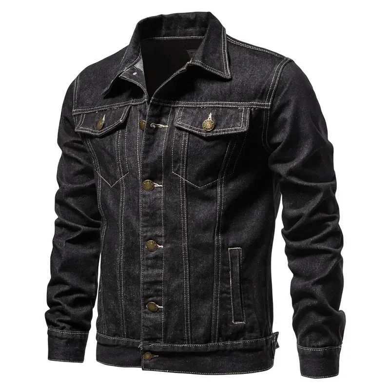 Denim jacket mens fashion motorcycle jeans mens leather cover ultra-fine cotton casual black denim jacket mens jacket W241011