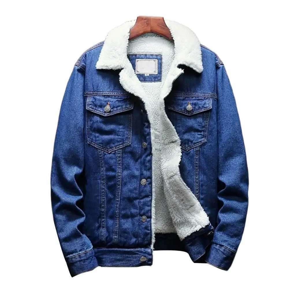 Mens jeans thick cashmere lining Parkas solid color cold resistant jacket single-layer denim coat streetwear W2425461011 3
