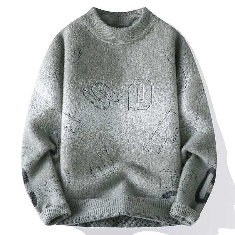 Sweater Mens Winter Arrival Thick Warm Knitted Sweater Mens Alphabet Pattern Sweater Mens Wool Pullover 241007