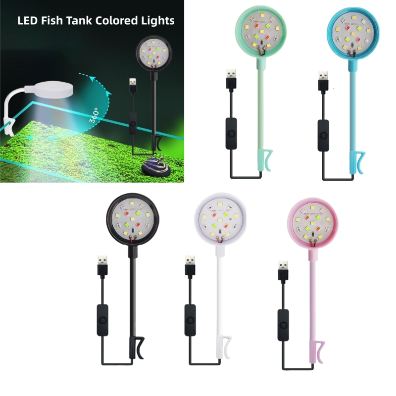 1Pcs Aquarium Fish USB LED Light Clip on Small Grow Light Rotatable Landscape Lamps Waterproof Fish Tank Colored Lights