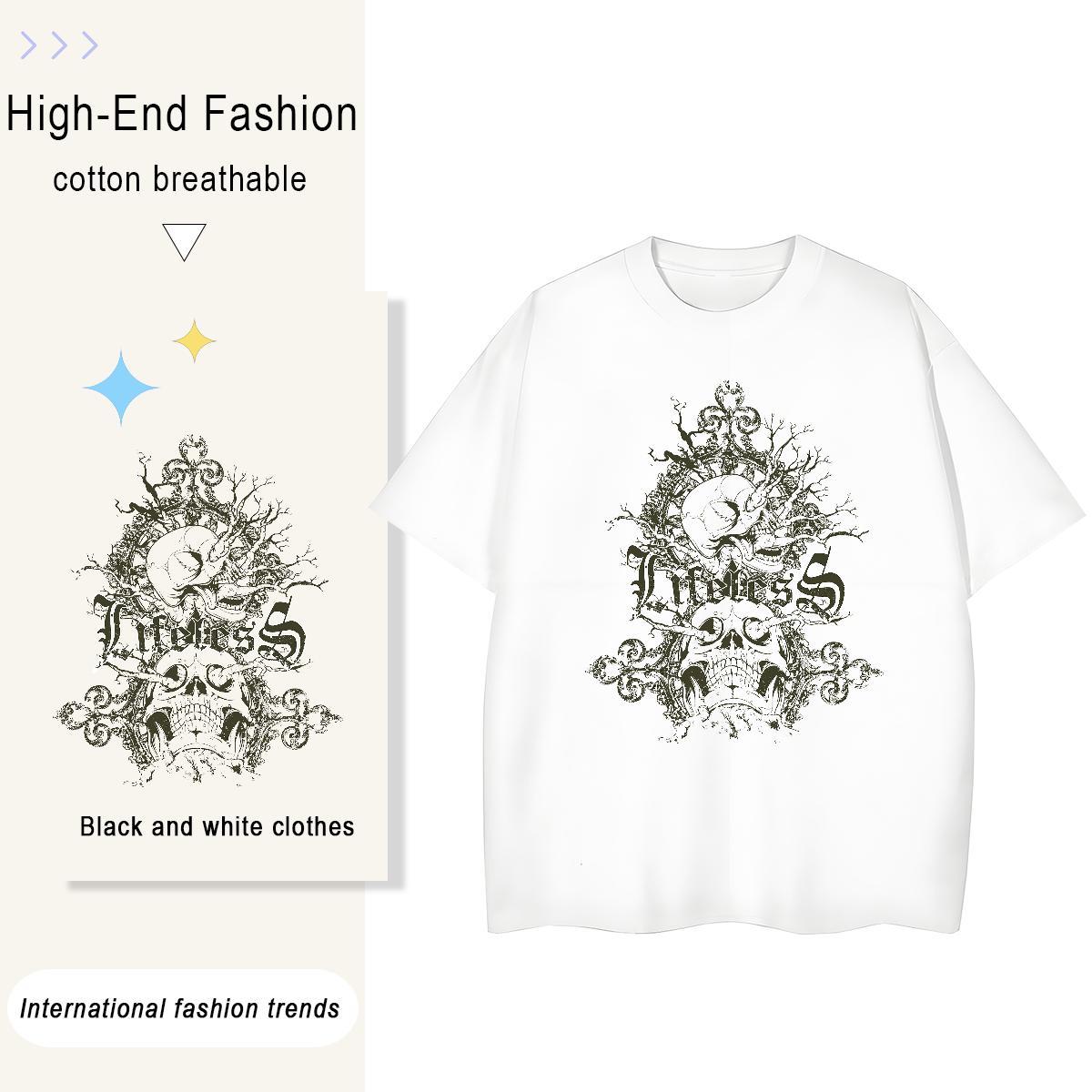 2024 Designer Womens T Shirts 230g Pure Cotton Breathable Crew Neck Hip Hop Street skull Couples T Shirts Female DIY Logo Tops Shirt