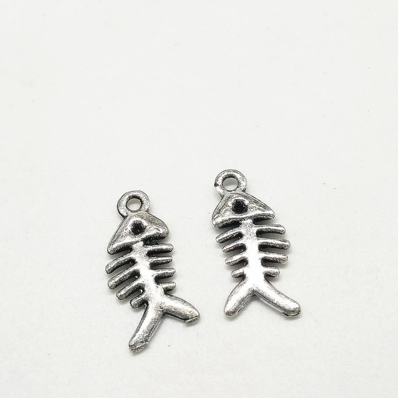 10Pcs Retro Silver Color Fish Bone Pendant Charm for Necklace Earring Bracelet Making DIY Jewelry Accessory Finding 241010
