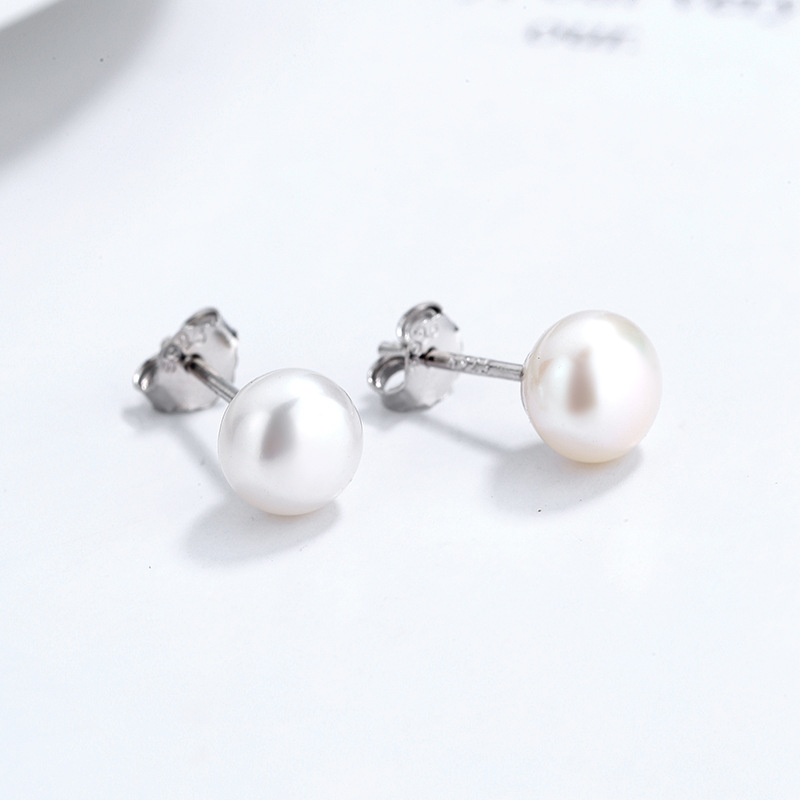 925 sterling silver women's Stud high quality pearl earrings 6mm 8mm 10mm 12mm white pearl Stud earrings