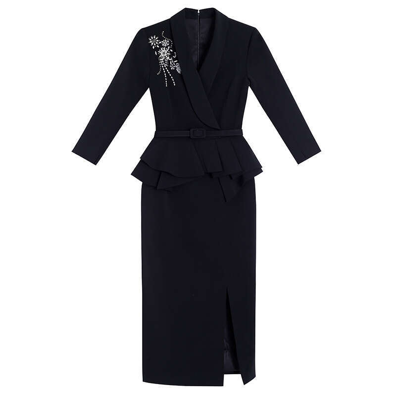 2024 new high-end atmospheric red ruffle edge nail diamond formal occasion dress