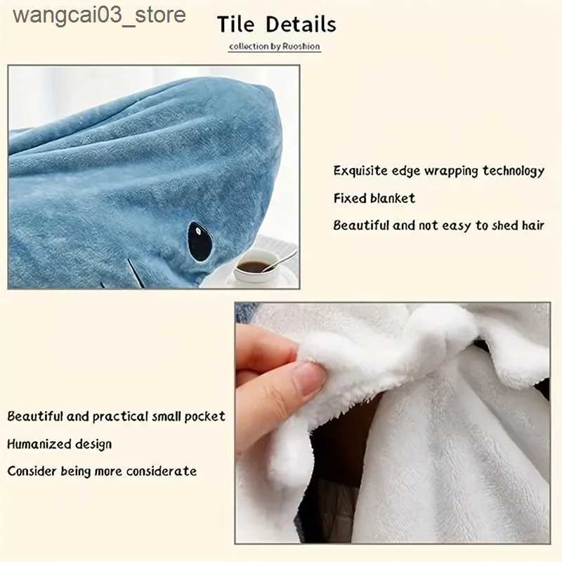 Blankets Swaddling 1pc New Shark Blanket For Adult Wearable Winter Warm Blanket Hooded Playsuit Onesie Funny Sleeping Bag For Slumber Party L240910