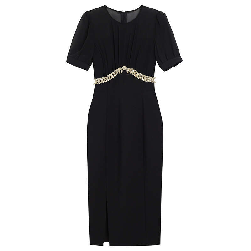 Bubble 2024 New Womens Summer Pink Gentle Style Short Sleeve Nail Drill Over Knee Wrap Hip Dress