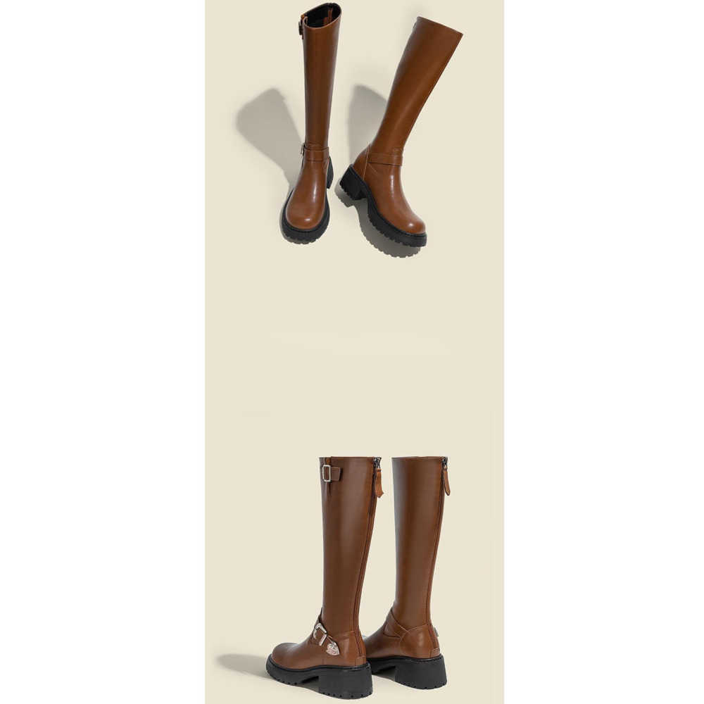 Long Tube Thigh High Heel Boots Leather For Women Autumn Winter Fashion Boots Long Tube Knight Martin Boots 240826