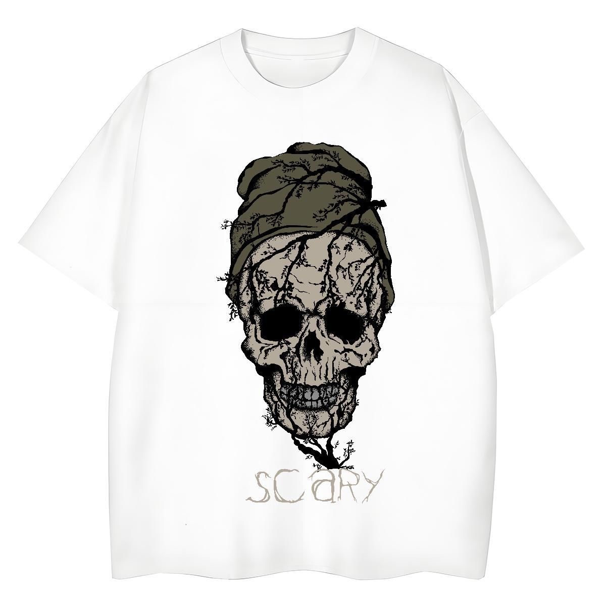 Casual New Women T Shirts 230g Pure Cotton Short Sleeve O-Neck Home Outdoor skull Lady T shirt Soft White Plus Size Tops Shirt