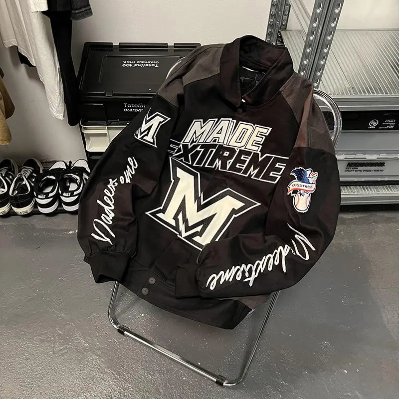 HOUZHOU Y2k Streetwear Womens Racing Jacket Oversize Vintage Moto Biker Jackets Korean Fashion Baseball Harajuku Autumn Coat 241011