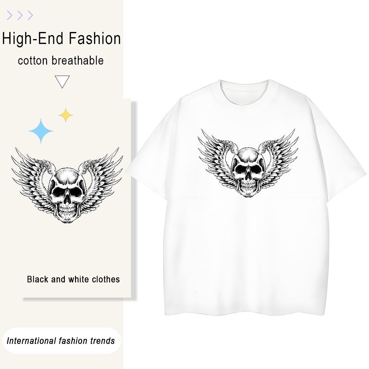 Fashion Casual Woman T Shirts 230g Cotton Short sleeve Soft Street skull Unisex Tshirts High quality Skull Tee Shirt