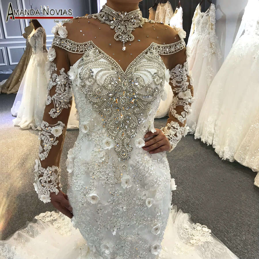 Amanda Novias Real Work Photos Wedding Full Beading Bridal Dress Mermaid Sleeves 6660306