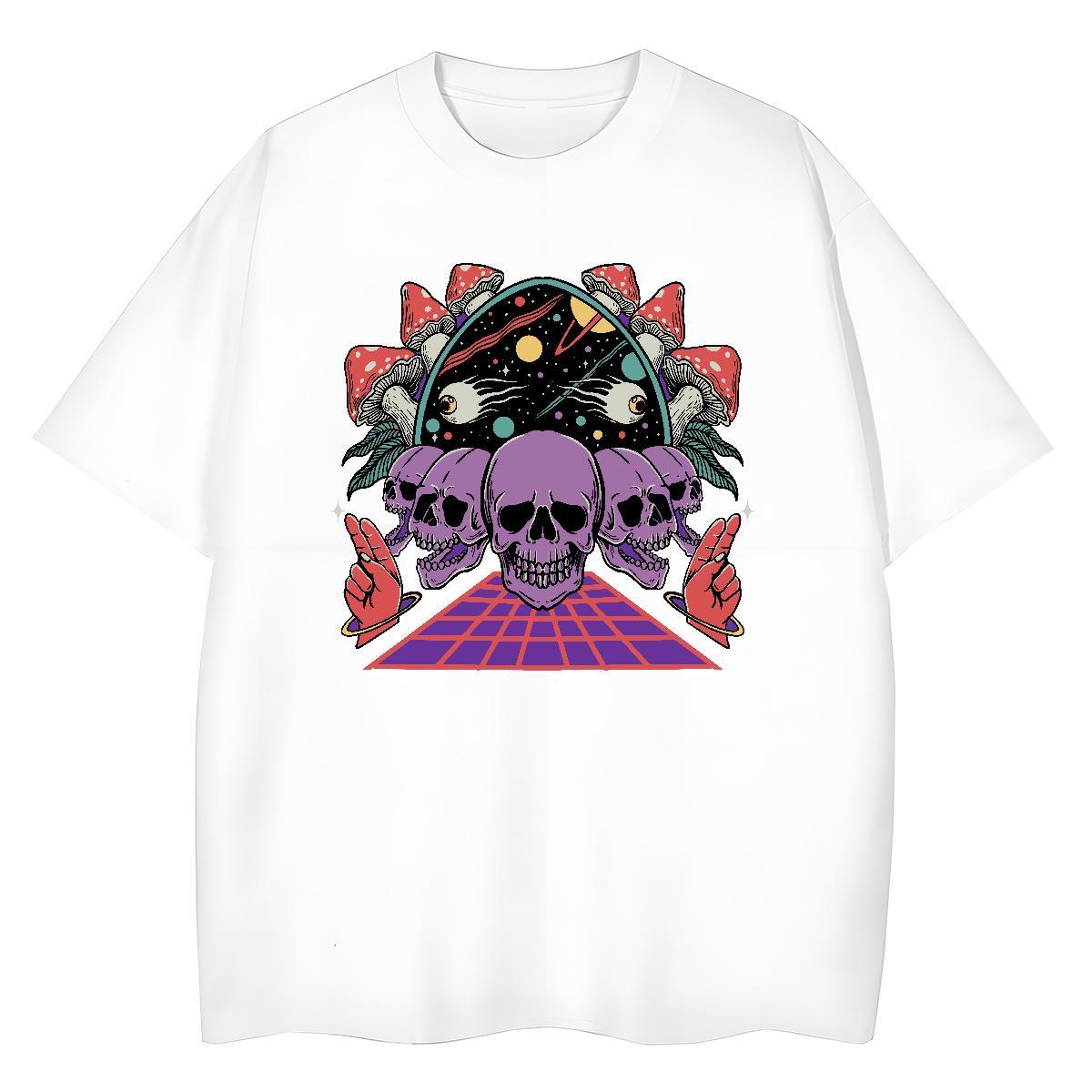 Designer Women T Shirts 230g Cotton Breathable Crew Neck Casual Beach skull Womens Tshirts Loose fit Cartoon Floral Printing Tees