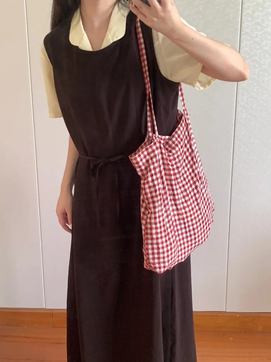 Miyagawa Korean niche retro red checkered canvas bag casual single shoulder handbag 241008