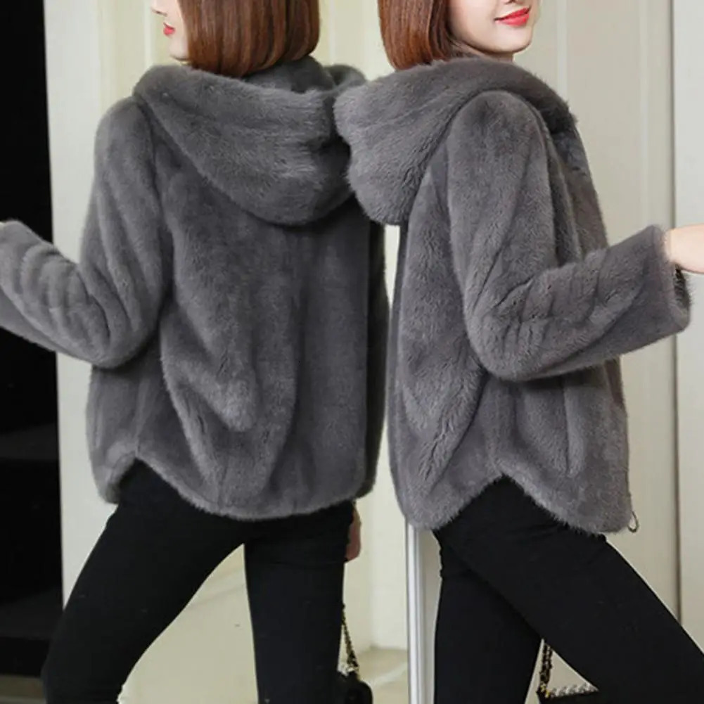 Hooded Coat Polar Fleece Cozy Plush Winter for Women Doublesided Thick Long Sleeves Zipper Closure Cardigan 241011