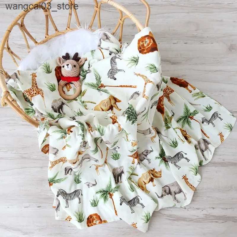 Blankets Swaddling Farm Print Muslin Swaddle Bamboo Cotton Baby Blankets Newborn Receiving Blanket Super Soft 2 Layers Blanket Shower Wrap L240910