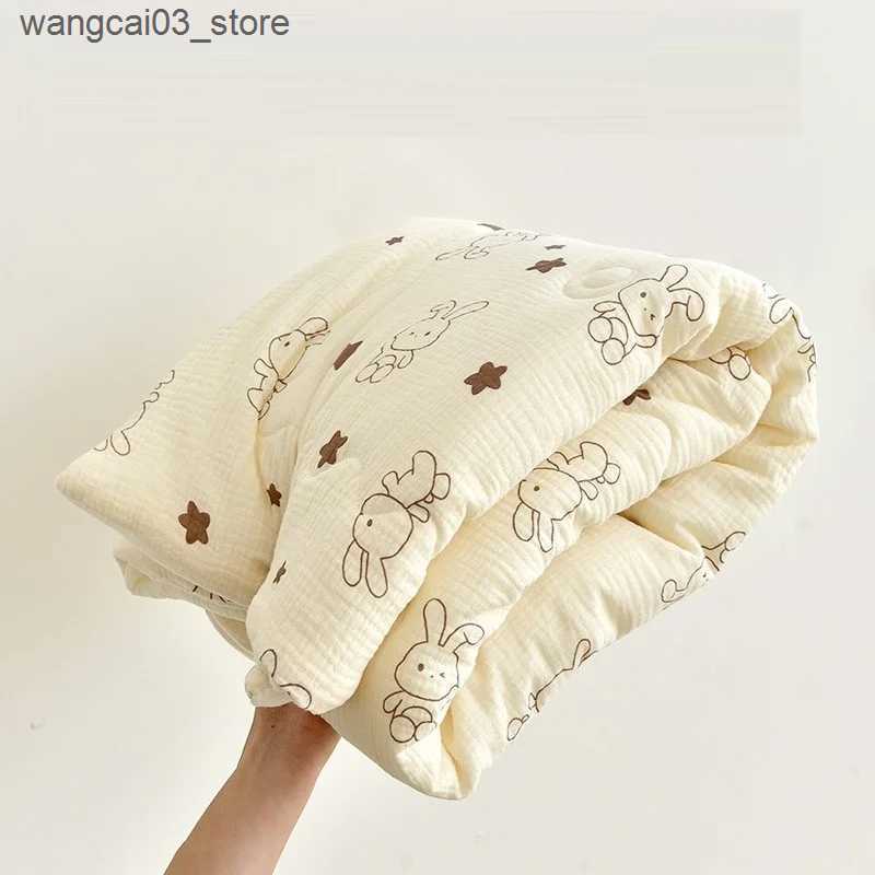 Blankets Swaddling Dropshipping Korean Baby Quilt Pure Muslin Cotton Blanket Baby Four Seasons Warm Soft Swaddle Wrapped Bedding Quilt L240910