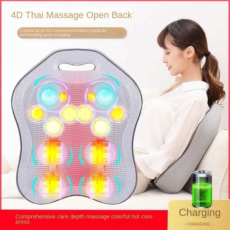 Rechargeable pillow massage pad rolling electric body waist stretching back pad remote control 7-color light W240819