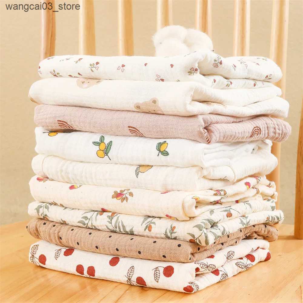 Blankets Swaddling Cotton Swaddle Blanket Baby Blanket Floral Print Muslin Diaper Swaddle New Born Crinkle Fabric Baby Born Stroller Cover L240910