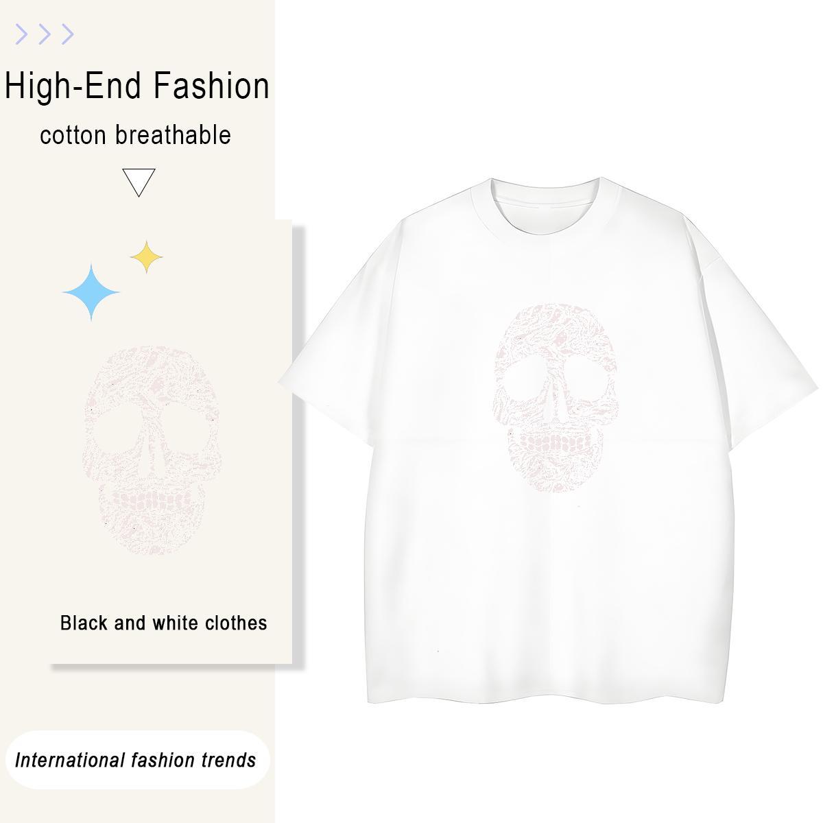 Factory Direct T Shirts Women 230g Pure Cotton Short Sleeve O-Neck Sports Street Wear skull Lady T shirt Soft White Plus Size Clothings