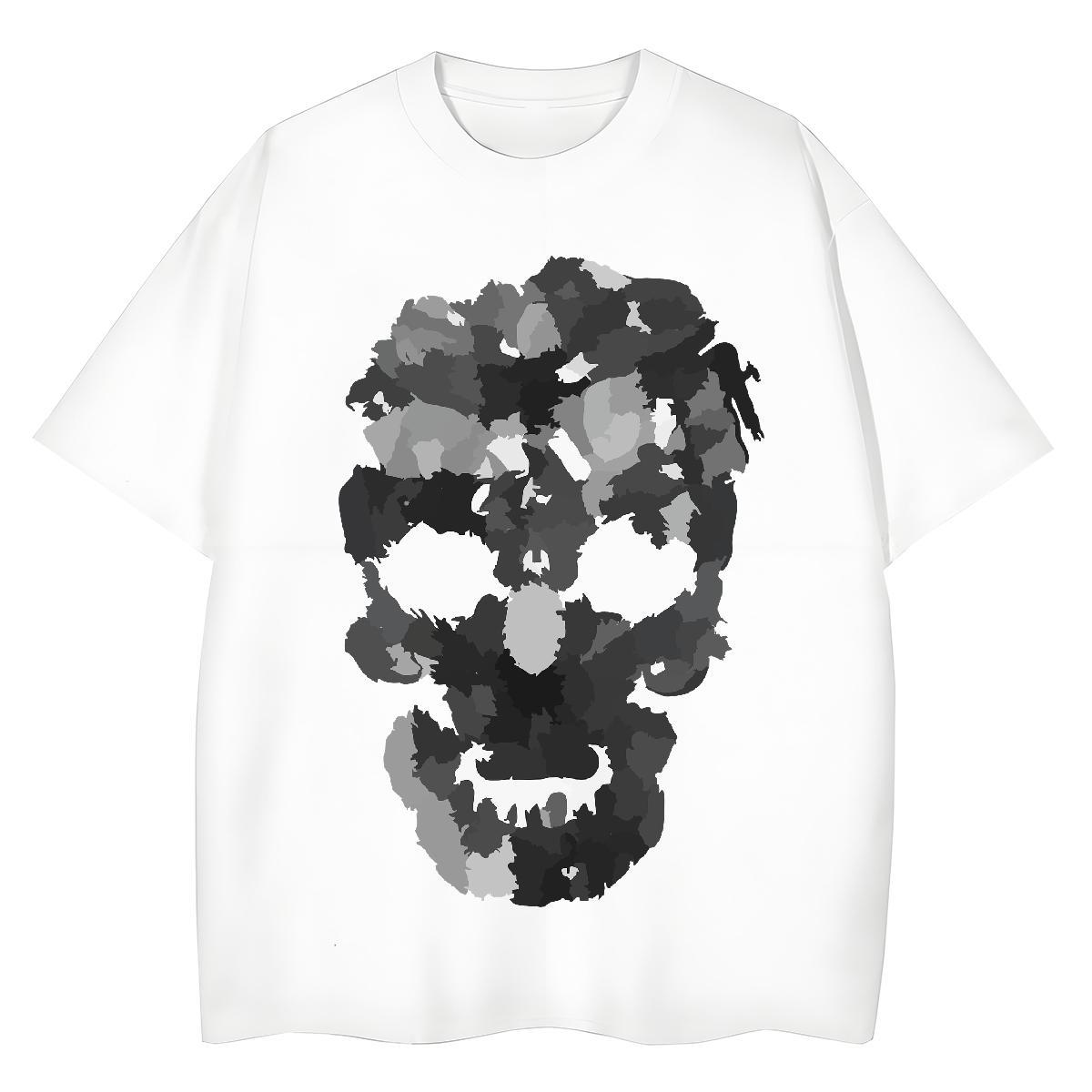 DIY Woman T Shirts 230g Pure Cotton Breathable Crew Neck Beach skull Lady T shirt Soft Cartoon Floral Printing Clothes