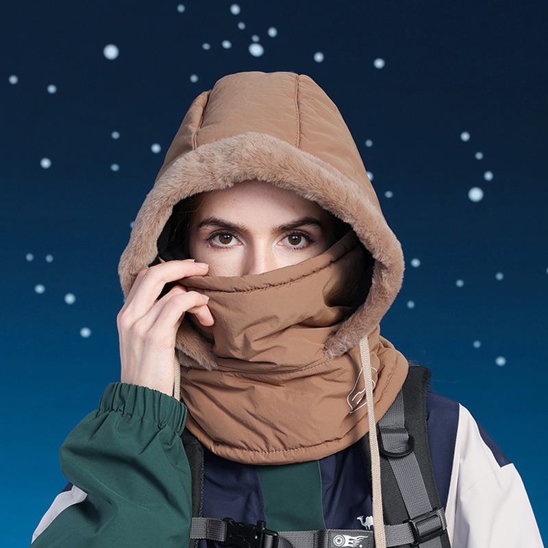 Winter Hat Face Mask Scarf One-piece Hat with Fleece Insulation Neck Protection Hood Women's Cycling Skiing Ear Protection Lei Feng Hat