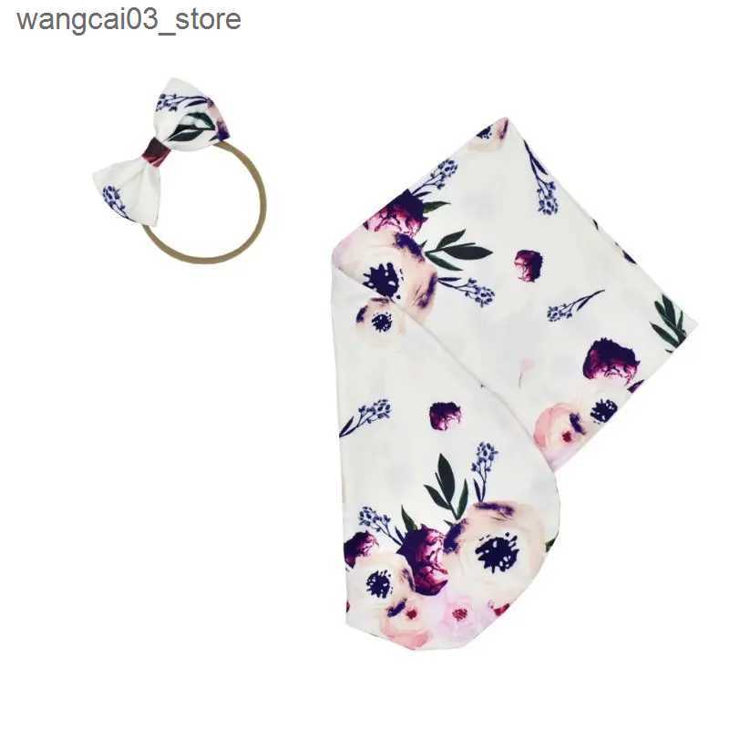 Blankets Swaddling Newborn Photography Prop Baby Blankets Printed Infant Boys Girls Sleeping Swaddle Muslin Wrap +Headband 2PCS L240910