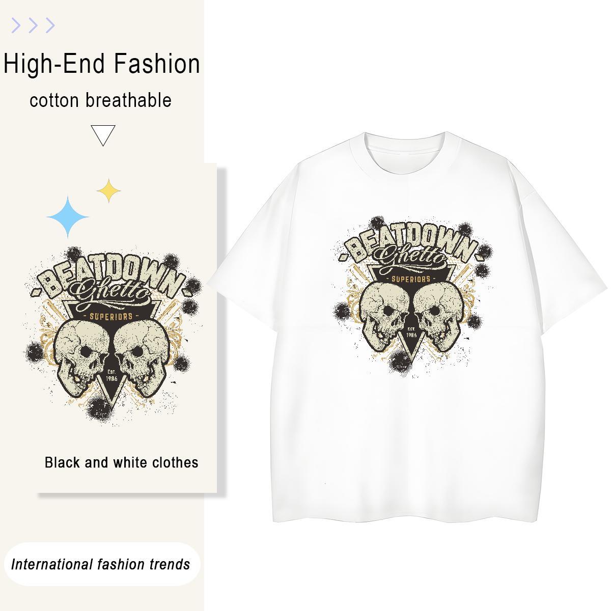 2024 T-Shirts for Women 230g Cotton Short Sleeve O-Neck Casual Daily Wear skull Womens Tshirts High quality Custom Printed Tees
