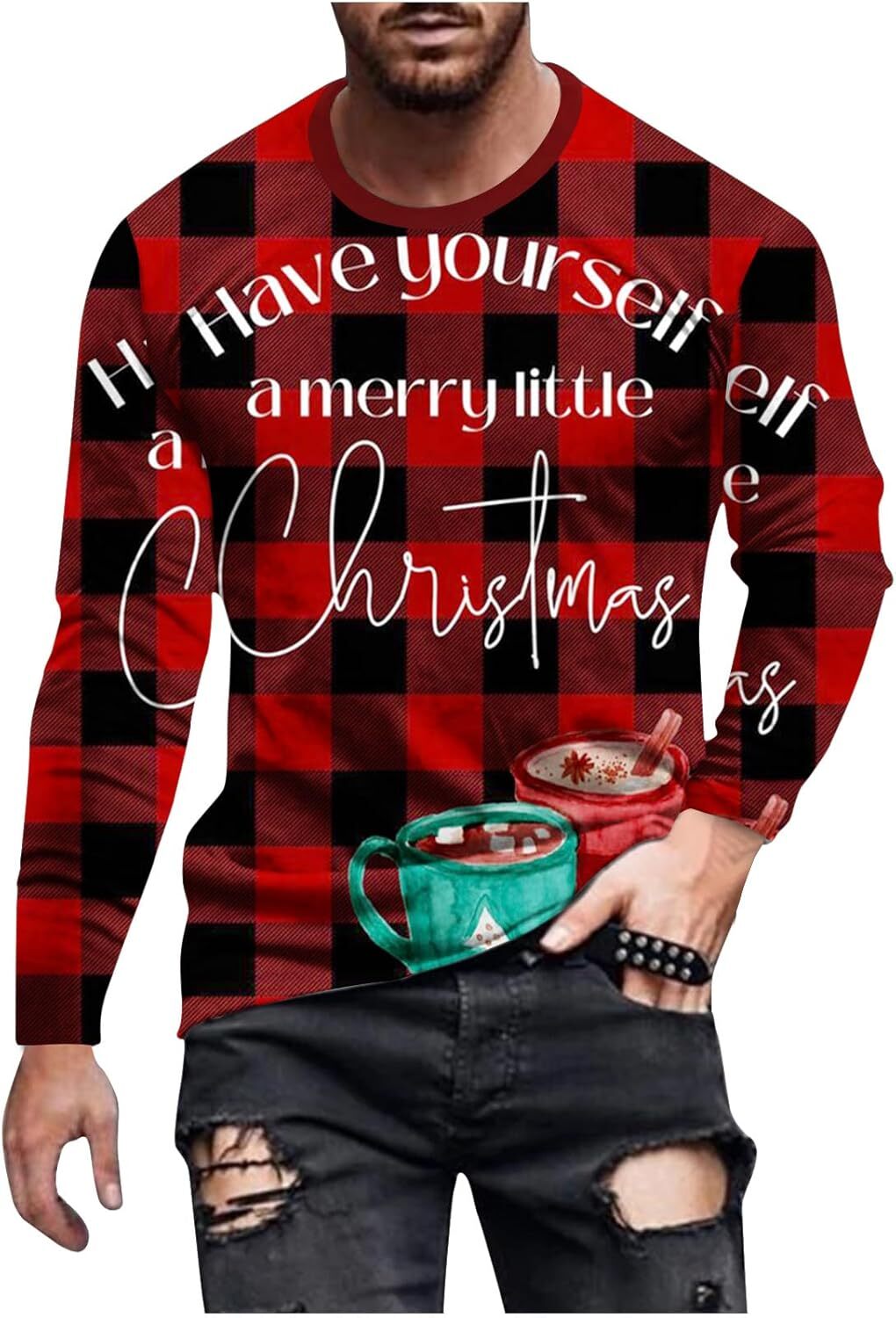Long Sleeve Shirts for Men sweatshirt Men's Christmas Shirt Long Sleeve Crewneck Ugly 3D Xmas Tree Graphic Casual T Shirt Pullover Sports Tops Bl
