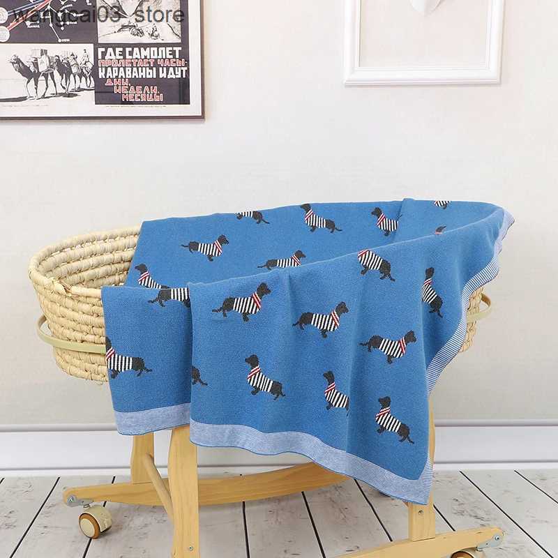 Blankets Swaddling Baby Blanket 100%Cotton Knit Super Soft Newborn Girls Boys Bedding Quilt Cute Cartoon Dachshund Infant Stroller Swaddle 100*80CM L2