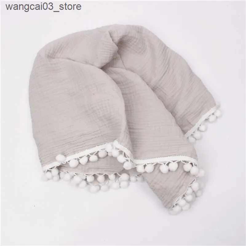 Blankets Swaddling Muslin Baby Blanket Newborn Pompom Swaddle Wrap Cotton Gauze Soft Baby Receiving Blanket For Stroller Toddler Infant Bath Towel L24