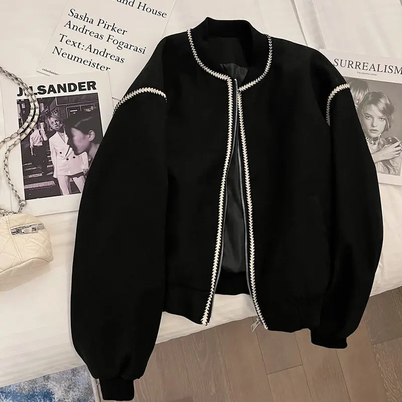 Woman Streetwear Bomber Jacket Coat Spring and Autumn Baseball Cropped Jackets for Women Long Sleeve Crop Outerwear Tops 241011