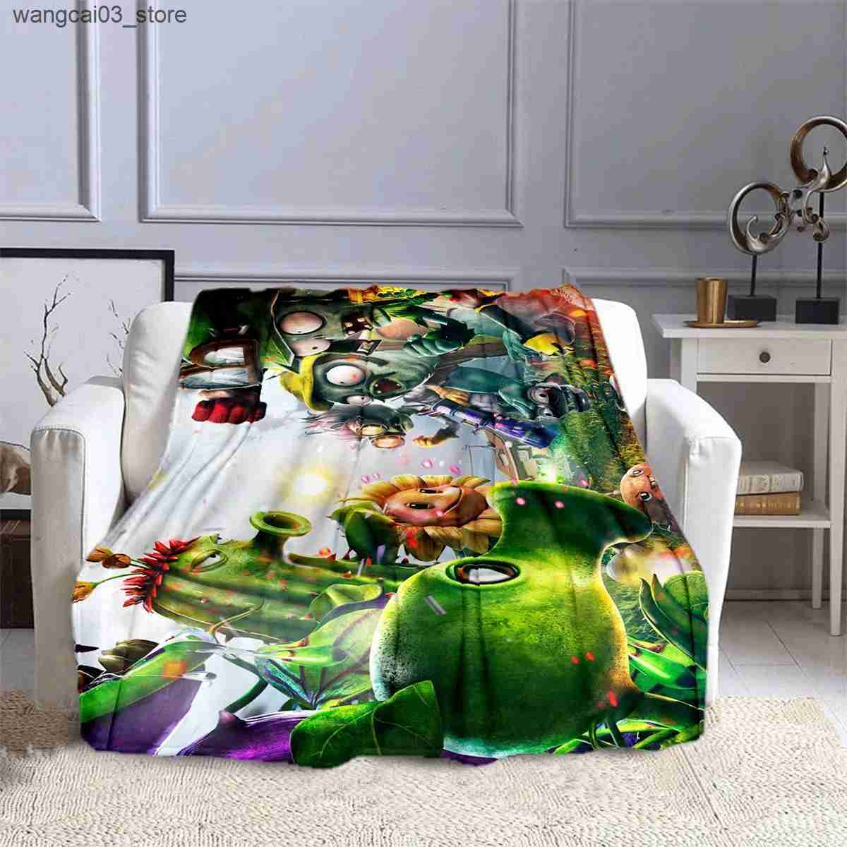 Blankets Swaddling Game P-Plants vs. Zombies Blanket Childrens High Quality Flannel Soft Comfortable Home Travel Blankets L240910