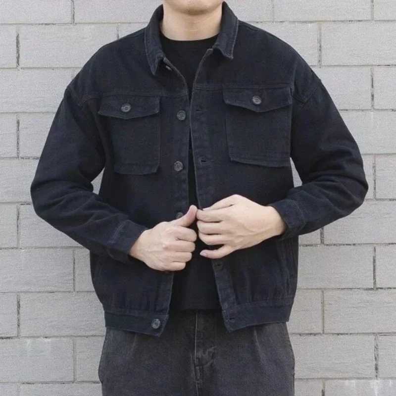 Grey autumn mens denim jacket button blue cargo mens Jean Coats retro winter oversized loose single piece fabric W241011