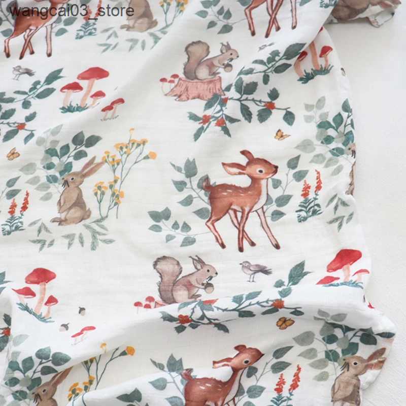 Blankets Swaddling Bamboo Cotton Baby Blanket Animal Print Baby Muslin Swaddle Blanket Soft New Born Baby Bedding Receiving Wrap L240910