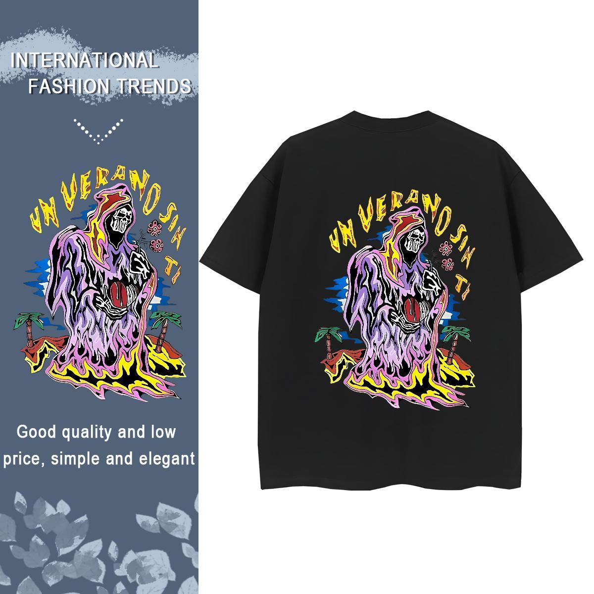 2024 DIY T-Shirts for Women 230g 100% Cotton O-Neck Short Sleeve Sports Casual skull Womens Tshirts Wholesale Black Oversized Polos