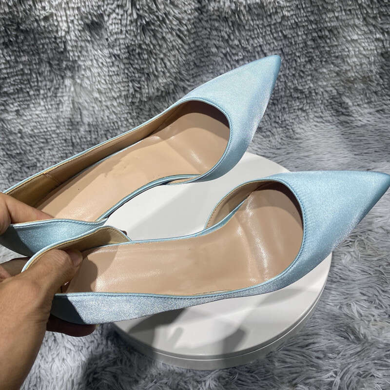 Women's Satin Silk 12Cm Narrow Pointed Sexy High-Heeled Shoes, Light Green, Blue, Wedding Dress,