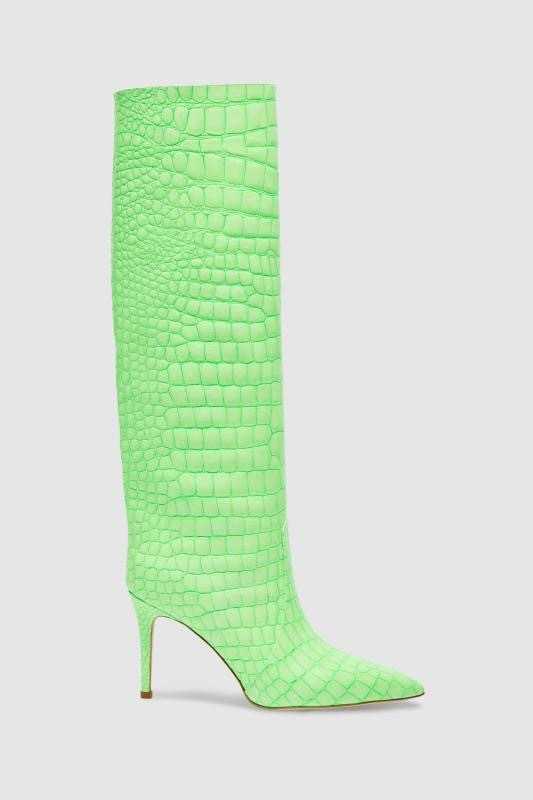 Green Crocodile Pattern Fashion Boots Sleeve Long Women Boots Leather Thin High Heel Martin Boots Pointed Large Straight Boots Knight Womens Boot 2408