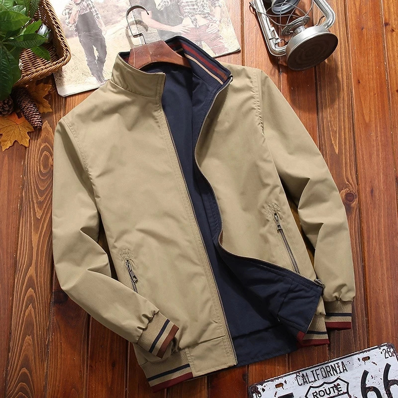 Spring Autumn Jacket for Men Reversible Coat Stand Collar Casual 241011