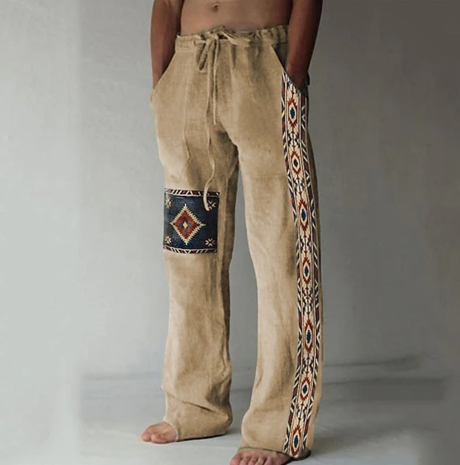 Mens Pants Western ethnic style beach pants with printed mens loose casual pants